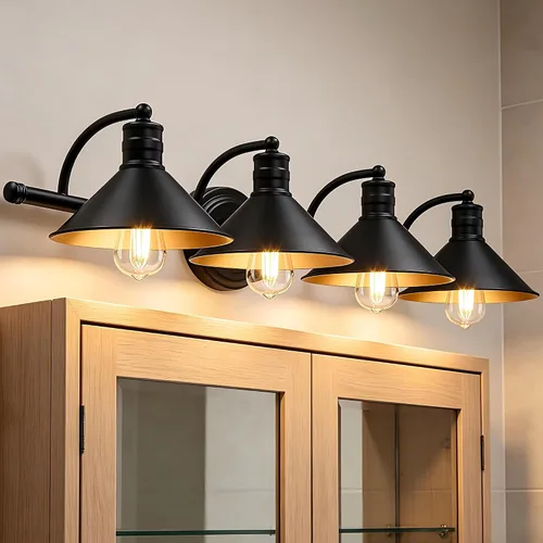 Vista 14 de 2 Light Bathroom Vanity Light Over Mirror - Black and Gold Farmhouse Wall Light for Bathroom Vanity Powder Room, Rustic Gooseneck Barn Style 2 Bulb