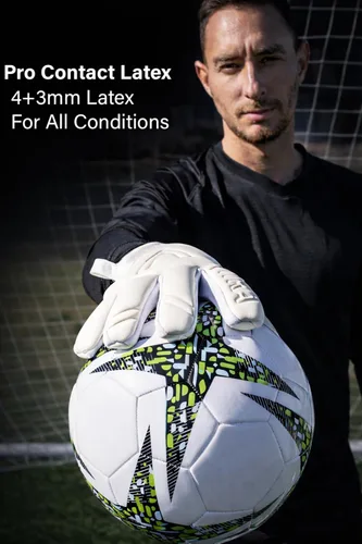 Vista 3 de Professional Goalkeeper Gloves, 4+3 mm Protection, Level 5 Super Grip, Removable Finger Guard Protection, Youth and Adult, All-Levels