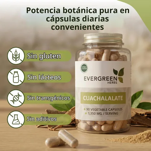 Vista 3 de Evergreen Herbs Cápsulas de cuachalalato – 90 cápsulas vegetales, 1350 mg por porción, suplemento herbario mexicano silvestre para soporte digestivo