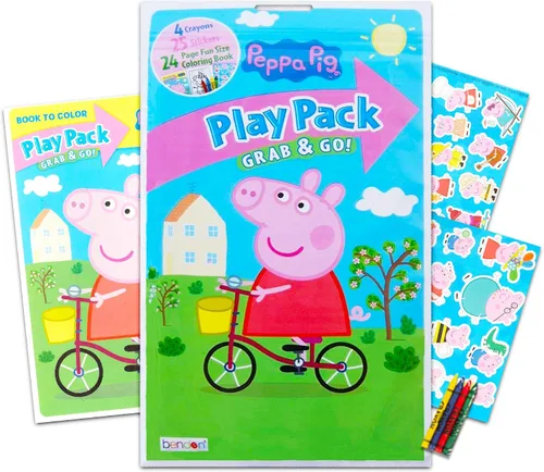 Vista 2 de Fast Forward Mochila Peppa Pig para niñas, paquete con mochila Peppa Pig de 15 pulgadas, mini libro para colorear, calcomanías, botella de agua, más