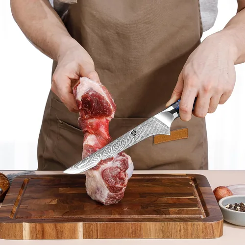 Vista 6 de WILDMOK Cuchillo deshuesador japonés de Damasco de 7 pulgadas, grado profesional, mango de espiga completa de resina