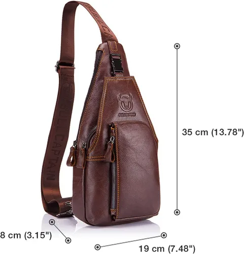 Vista 2 de Bolso de pecho de cuero genuino para hombre, bolso cruzado de hombro, bandolera, mochila de mensajero, mochila para negocios, casual