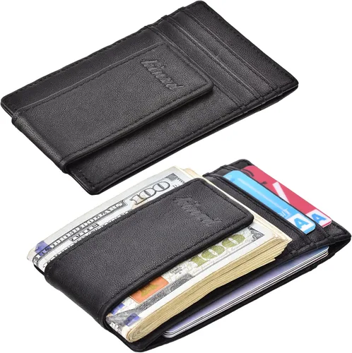 Vista 2 de kinzd Clip para dinero, billetera de bolsillo frontal, cartera delgada de cuero con bloqueo RFID fuerte imán