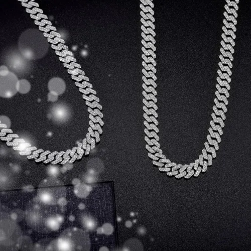 Vista 6 de Cadena de eslabones cubanos para hombre, collar cubano de Miami chapado en plataoro, cadena de hip hop con circonita cúbica brillante para mujer