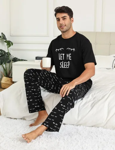 Vista 4 de EISHOPEER Bonito conjunto de pijama para mujer estampado, manga corta, pantalones largos, pijamas