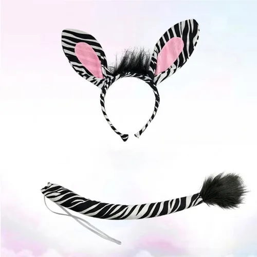 Vista 8 de Beaupretty 1 juego de accesorios de disfraz de cebra, diadema y cola de animal para disfraz de animal para adultos, fiesta de cosplay de Halloween