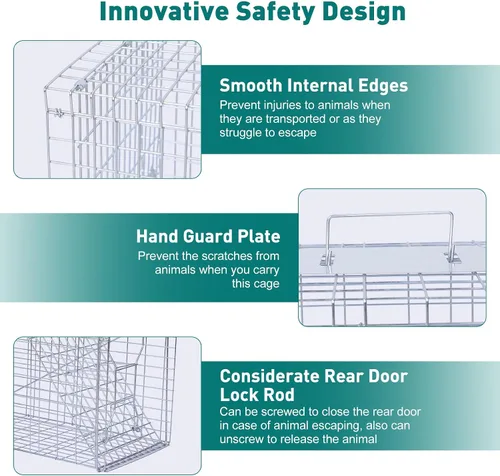 Vista 2 de 33-Inch Humane Live Cat Trap Cage, Foldable Animal Trap with Pedal Trigger