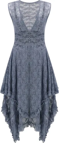Vista 5 de Vestido largo R.Vivimos sin mangas, con espalda descubierta, asimétrico, con capas, de encaje, traje largo con braguita, dos piezas
