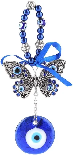 Vista 8 de Adorno colgante de ojo turco de la suerte, ojo turco con mariposa, amuleto turco contra el mal de ojo, llavero colgante para auto y hogar