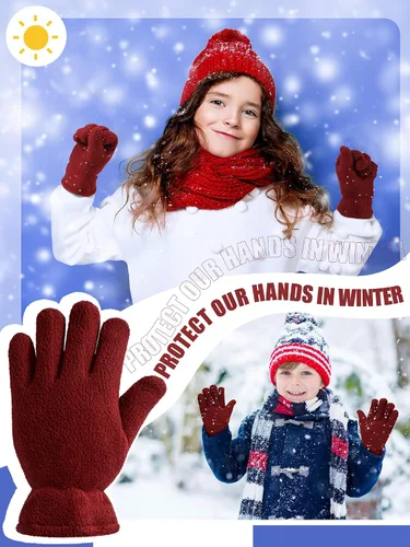 Vista 6 de SATINIOR 3 pares de guantes de invierno de forro polar para niños y niñas, guantes cálidos para niños y niñas, suministros de actividades al aire