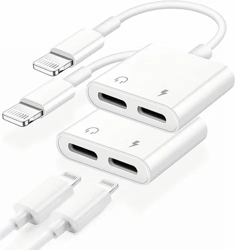 Vista 7 de [Certificado MFi de Apple] Adaptador de conector de auriculares Lightning a 0.138 in 2 en 1 AUX Audio+Charge iPhone Splitter Adaptador