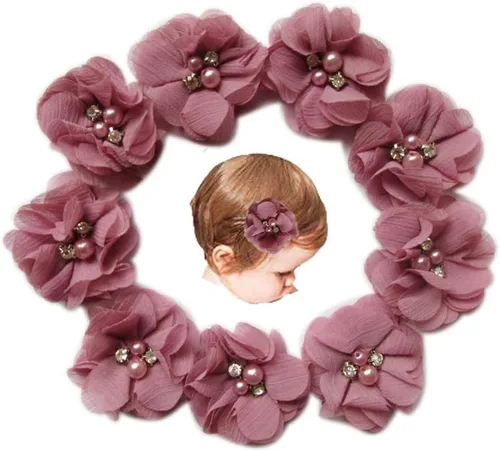 Vista 18 de YYCRAFT Paquete de 30 diademas de flores de gasa de 2 pulgadas, color rosa bebé