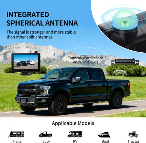 Vista 4 de Cámara solar inalámbrica de respaldo para automóvil, monitor HD 1080P de 5 pulgadas, instalación de 3 minutos, batería de 5,000 mAh con 2 canales IR