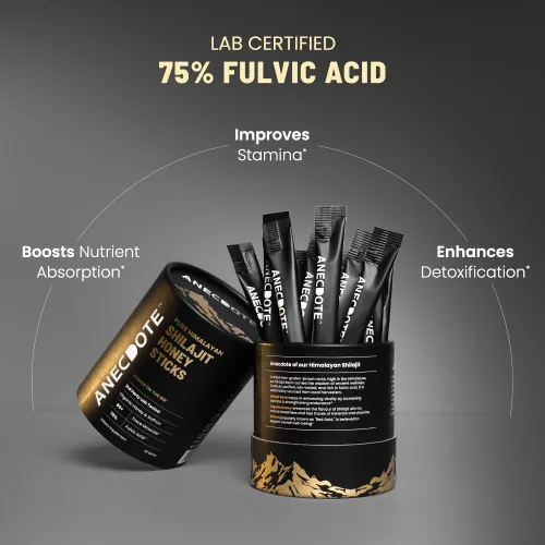 Vista 4 de ANECDOTE Palillos de Miel de Shilajit del Himalaya con Miel Orgánica y Azafrán Aumenta la Estamina Apoya la Inmunidad 75% Ácido Fúlvico, 85+