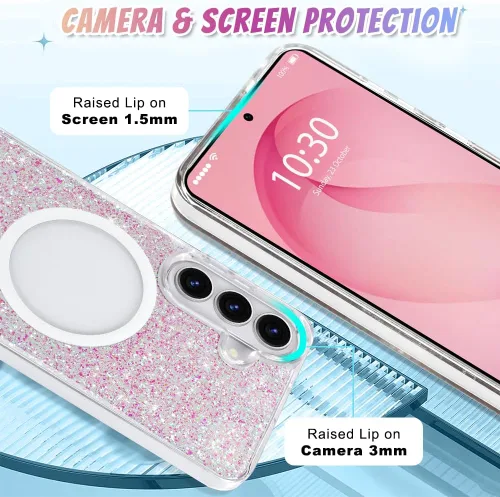 Vista 592 de Bonoma - Funda compatible con Samsung Galaxy S21 Plus, diseño de corazón con purpurina, color rosa Support for MagSafe, Plating Magnetic Case TPU