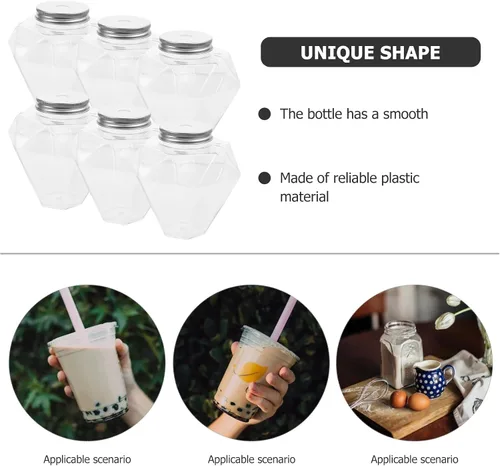 Vista 5 de Kichvoe Botellas de plástico transparente con forma de diamante con tapas, botellas de bebidas multiusos de 17 onzas para almacenamiento de jugo