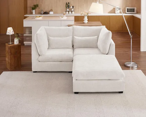 Vista 70 de Sofá Modular de Tamaño Grande, Sofá Seccional de Chenilla Cloud Extra Profundo con Chaise Otomana, Sofá Cama de Chenilla Esponjosa de 5 Asientos