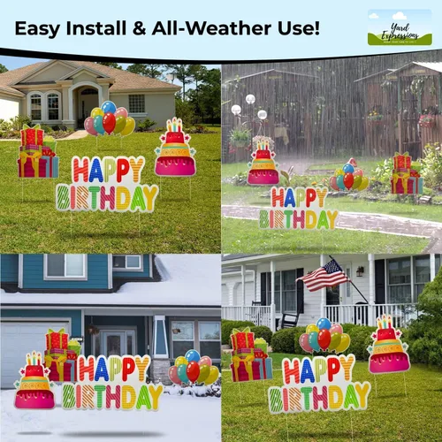 Vista 7 de Yard Expressions - Letrero de feliz cumpleaños con estacas para el patio, fácil de instalar, letrero grande de cumpleaños impermeable de 16