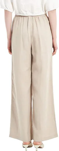 Vista 3 de Pantalones de lino drapeados para mujer, pantalones de pierna ancha de verano, tela compacta con bolsillos