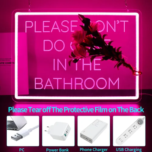 Vista 5 de Letrero de luz LED para baño con diseño grabado para decoración de pared, baño, bar o decoración divertida de habitación, alimentado por USB