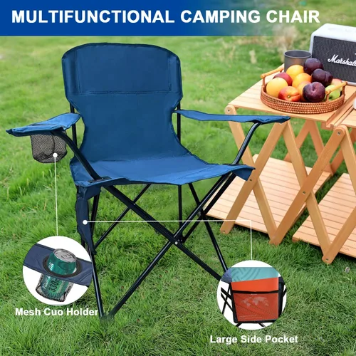 Vista 4 de Sillas Plegables de Camping Colapsables Silla de Césped Resistente con Bolsa para Refrescos, Bolsillo de Almacenamiento, Bolsa Impermeable Silla