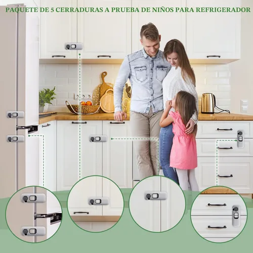 Vista 2 de Paquete de 5 cerraduras para refrigerador a prueba de niños, cerraduras de gabinete a prueba de bebés, cerradura para horno, seguridad infantil