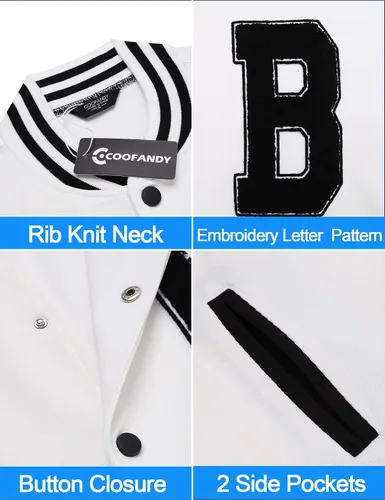 Vista 5 de COOFANDY Chaqueta Varsity para hombre, ajuste regular, casual, letterman, béisbol, bomber