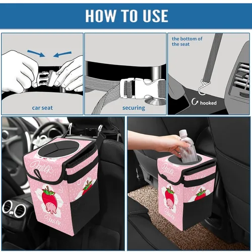 Vista 7 de Bote de basura plegable reutilizable e impermeable con tapa, cubo de basura automotriz, organizador interior del automóvil