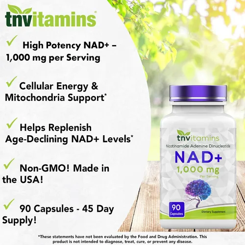 Vista 3 de tnvitamins Suplemento NAD+ de 1,000 mg por porción - 90 unidades Cápsulas NAD de alta potencia Dinucleótido de adenina de nicotinamida Apoyo
