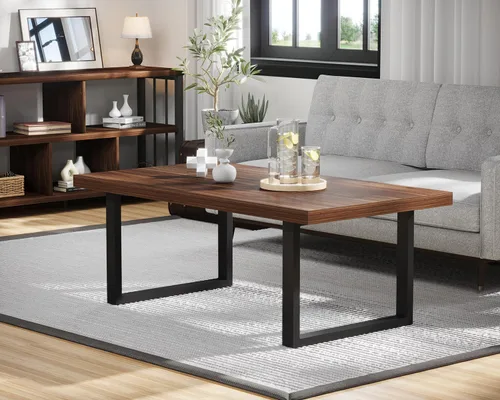 Vista 8 de Mesa de café IBF negra, mesa de centro minimalista industrial de madera, mesa moderna y simple rectangular para sala de estar, mesa de café y cóctel