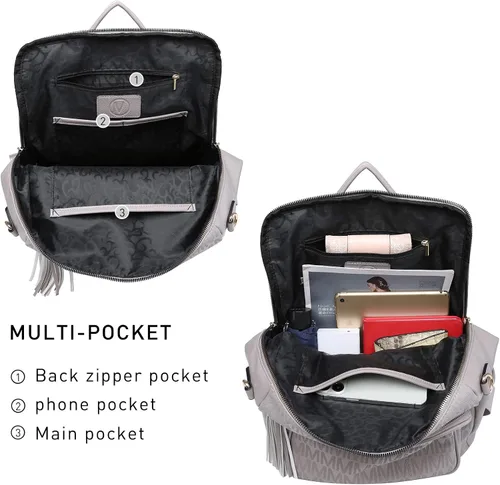 Vista 10 de MKP COLLECTION Mochila de moda para mujer, bolsa convertible grande para mujer, mochila de viaje, bolsa de hombro, juego de 2 piezas con borla, Beige