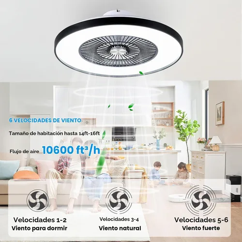 Vista 7 de Ventiladores de techo sin aspas de 24" con luces y control remoto/APP, ventilador de techo de bajo perfil con 3 luces atenuables, ventilador