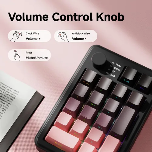 Vista 5 de EWEADN NK20 - Numpad mecánica inalámbrica retro con perilla, Bluetooth2.4GHzUSB-C conecta con retroiluminación RGB, almohadilla numérica