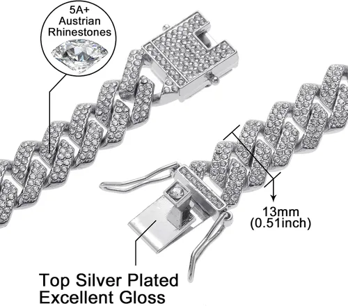 Vista 4 de Saintda Cuban Link Bracelet For Men WomenRose Gold18K Gold PlatedSilver Bracelet13mm8 inches Miami Iced Out Bracelet Hip Hop Bracelets Jewelry