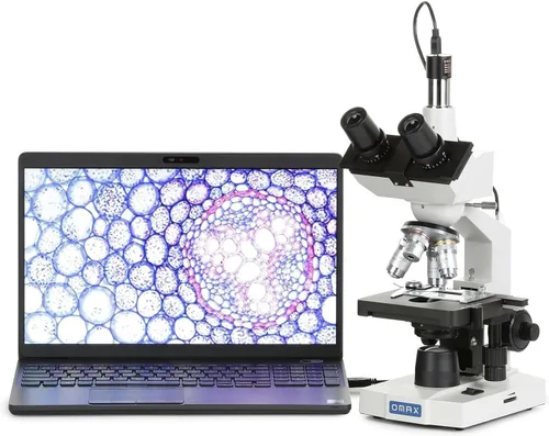 Vista 6 de OMAX 40X-2500X microscopio LED trinocular de laboratorio digital, con cámara digital USB y nivel mecánico de doble capa