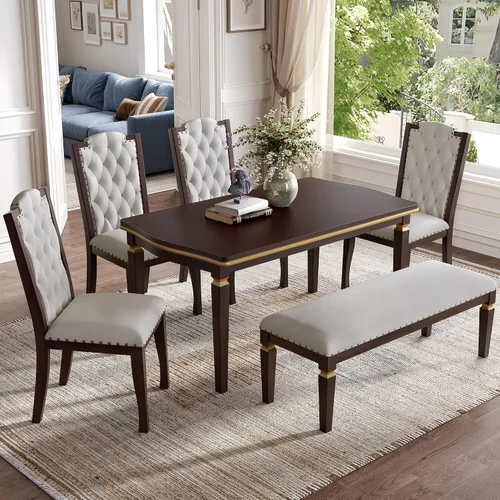 Vista 2 de P PURLOVE - Juego de mesa de comedor de cocina para 6 personas (espresso)