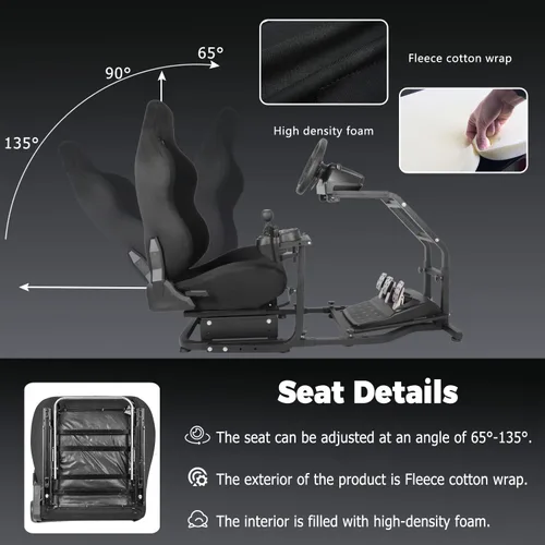 Vista 5 de Hottoby Driving Wheel Stand Racing Cockpit with Racing Seat Fit for PCXboxPS4 Racing Simulator Stand for Logitech G25 G27 G29 G920 G923 Thrustmaster
