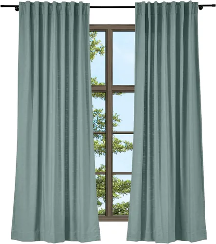 Vista 29 de TWOPAGES Cortina de lino beige sólido de algodón con pestaña trasera, elegante cortina natural para cocina (1 panel, 50 x 63 pulgadas)