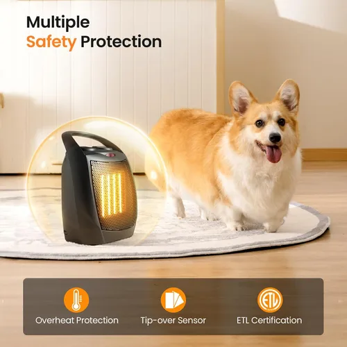 Vista 3 de Kismile Calentador de Espacio Eléctrico Pequeño Cerámico, Calentador Portátil con Ventilador para Oficina con Termostato Ajustable y Protección