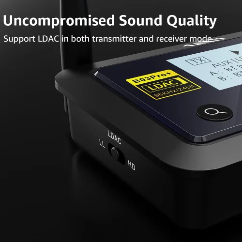 Vista 2 de 1Mii B03Pro+ Bluetooth 5.3 Transmisor Receptor Certificado LDAC para TV Home Stereo, Extensor Bluetooth de Largo Alcance Adaptador de Audio