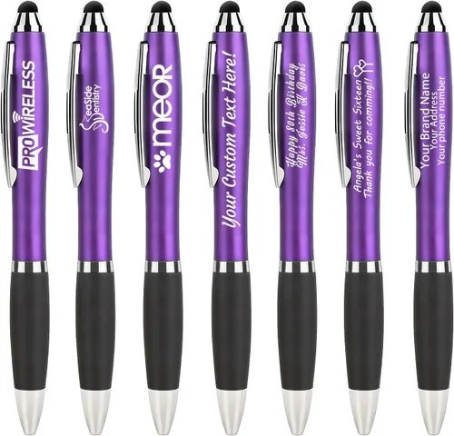 Vista 13 de 100 bolígrafos con logotipo personalizado con punta de lápiz capacitivo, bolígrafos de acción de clic Negro