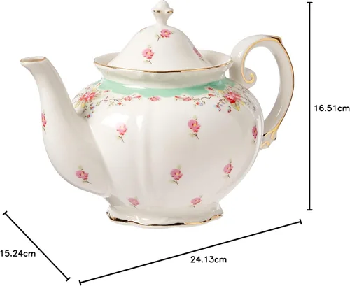 Vista 5 de Gracie China by Coastline Imports Tetera de porcelana rosa vintage Gracie China de 5 tazas verde