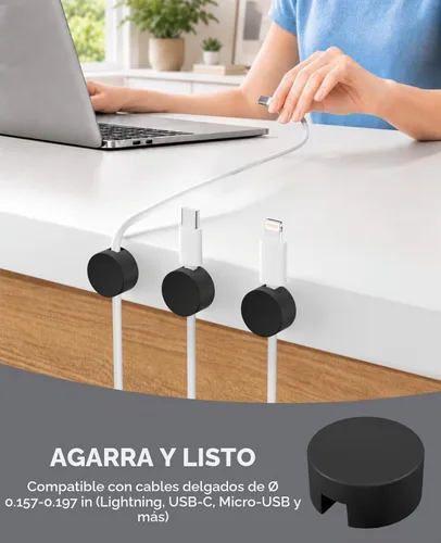 Vista 4 de Maveek Soporte magnético para cables, 5 clips para cables de escritorio 5 negro