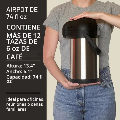 Vista 5 de Jarra de café con bomba y bandeja de goteo, 74 onzas, 2.2 L, 12 horas, jarra térmica para líquidos calientes, dispensador de agua, dispensador