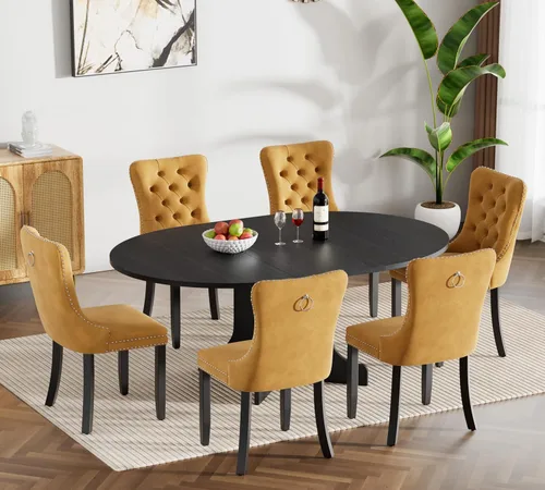 Vista 10 de Juego de mesa de comedor extensible marrón de 63 a 78.74 pulgadas para 4, juego de mesa de comedor de 5 piezas con 4 sillas, mesa de cocina