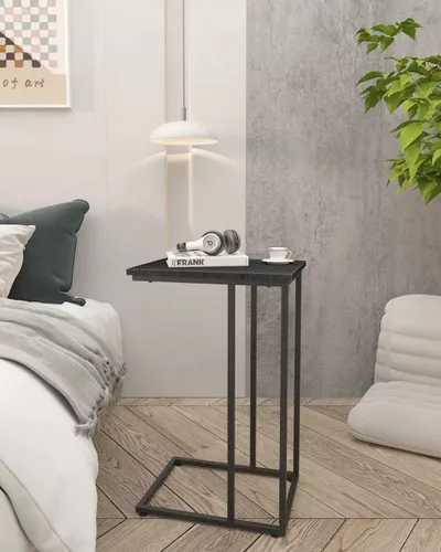 Vista 4 de Innerjoin Mesa auxiliar en forma de C, mesa auxiliar C para sofá, sofá y cama, mesa de bandeja de TV que se adapta a espacios pequeños, sala de Negro