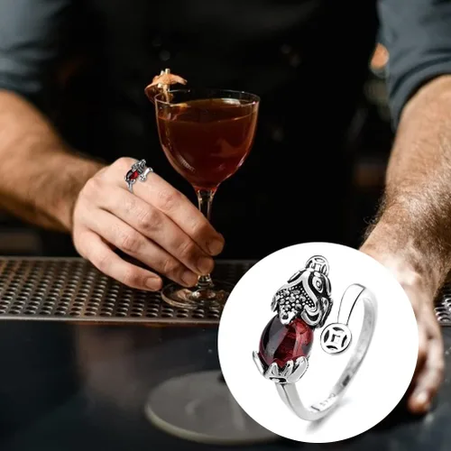 Vista 3 de Roexboz Anillo de plata Pixiu Budista Feng Shui Anillos para hombres y mujeres, apertura ajustable, anillo de riqueza de la suerte, regalo