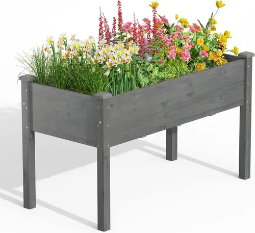 Vista 12 de Giantex Juego de 2 camas de jardín elevadas, caja de madera elevada, kit de cama elevada para flores, verduras, frutas, hierbas, contenedor de Gris