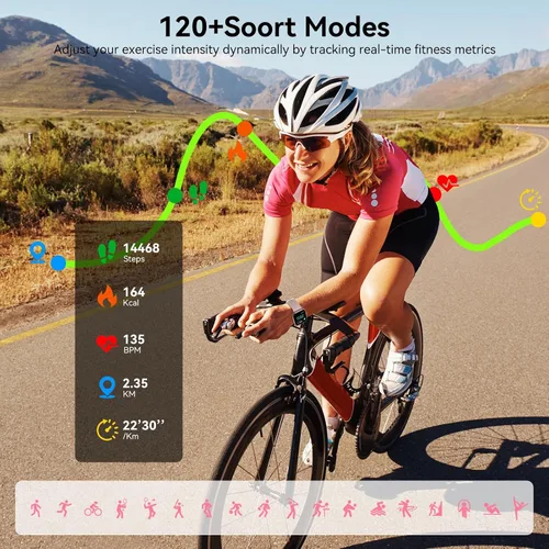 Vista 8 de Reloj inteligente para hombres/mujeres, Android e iOS, pantalla táctil HD de 1.83 pulgadas, reloj de fitness con llamadas Bluetooth estables