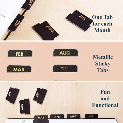 Vista 3 de Erin Condren Accesorios de diseñador, pestañas adhesivas mensuales, metálico neutro (juego de 12). Ideal para organizar y clasificar